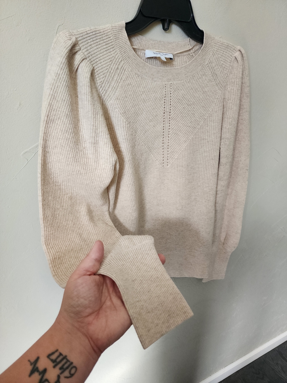 Gerard Darel Cream Ribbed Crewneck Sweater Size 2 - Picture 2 of 4